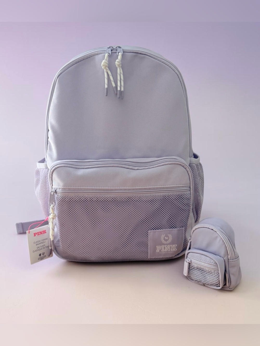 PINK Victoria’s Secret Campus Canvas School Backpack & Mini Keychain Lavender